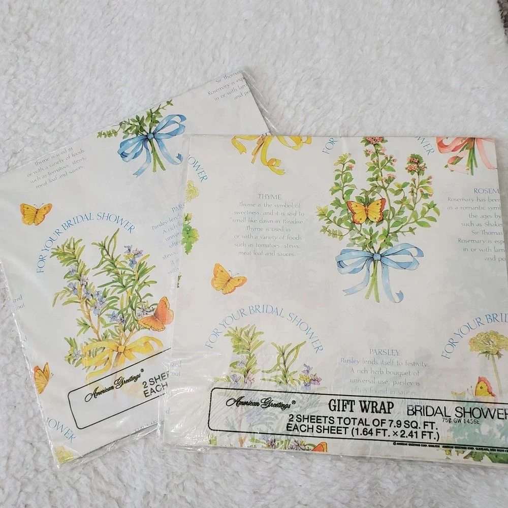 Vintage Gift Wrap Wrapping Paper American Greetings Bridal Baby Shower Lot Of 11